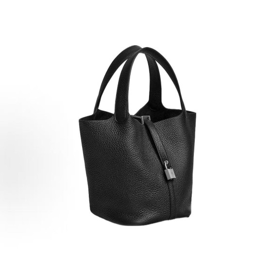 HERMES Picotin Lock 22 Silver clasp vegetable basket bucket bag handbag 22 Women\'s model 89 Noir Black